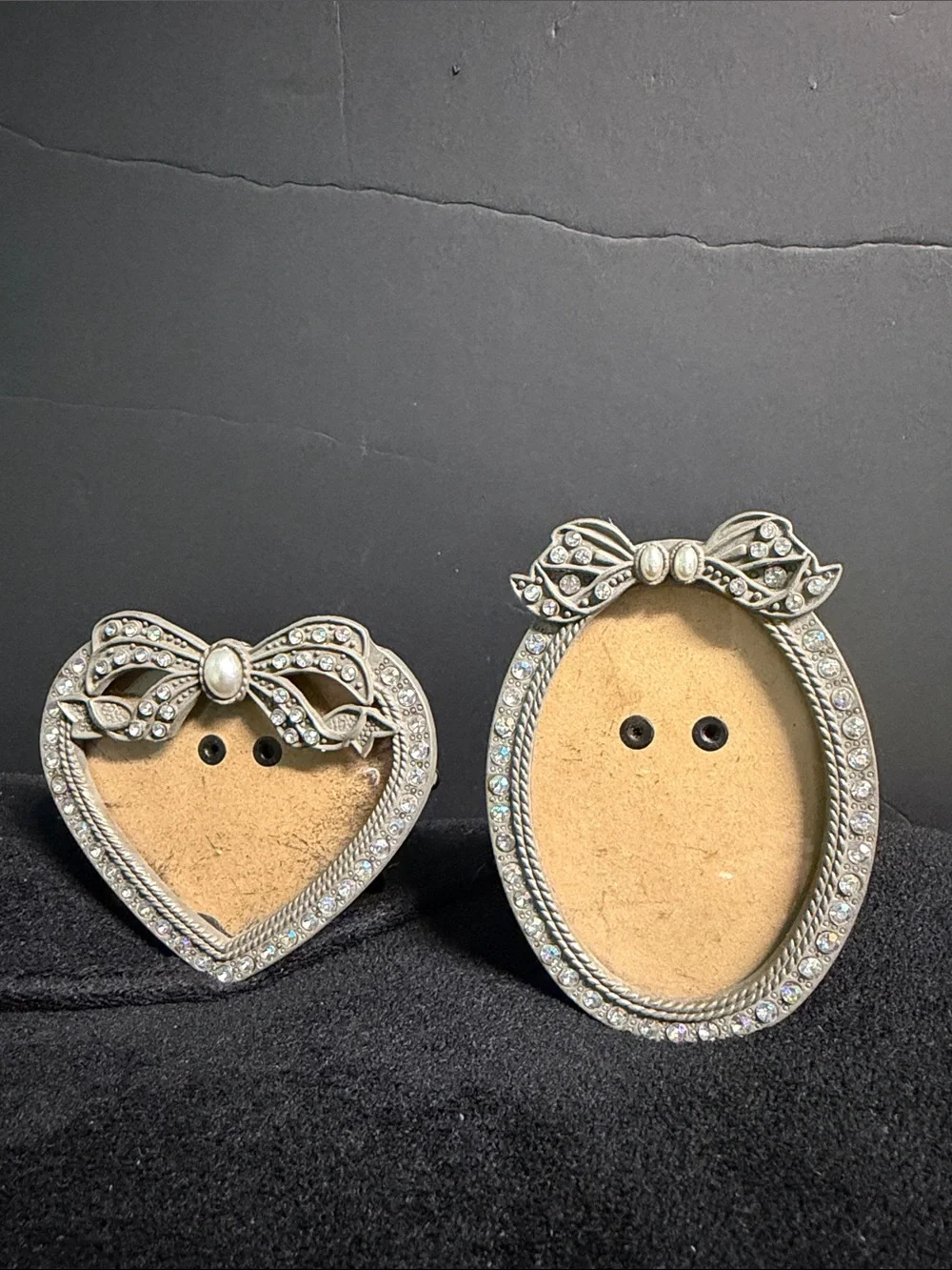 VINTAGE 2PC PEWTER METAL, RAINBOW CRYSTALS & FAUX PEARL MINI FRAMES BY MACY’S